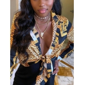 Lovely Stylish Leopard Print Patchwork Yellow Blou