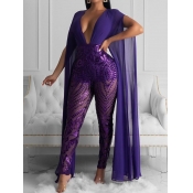 Lovely Stylish See-through Patchwork Sequined Purp