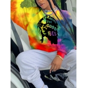 Lovely Street Letter Print Tie-dye Multicolor Hood