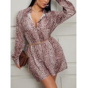 LW Trendy Turndown Collar Print Coffee Mini Dress