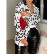 LW BASICS Street Letter Print White Blouse