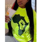 Lovely Street O Neck Print Green T-shirt