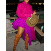 Lovely Casual Plaid Print Asymmetrical Rose Red An