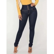 Lovely Stylish Buttons Design Deep Blue Jeans
