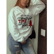 Lovely Casual O Neck Letter Print White Hoodie