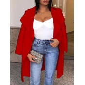 Lovely Casual Turndown Collar Loose Red Trench Coa