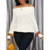Lovely Sweet Off The Shoulder Patchwork White Swea