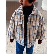 Lovely Casual Plaid Print Patchwork Blue Boy Jacke
