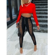 Lovely Street Hollow-out Crop Top Red Two Piece Pa