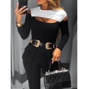 Lovely Stylish Hollow-out Patchwork Black T-shirt(