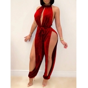 LW SXY Hollow-out Lace-up Red One-piece Jumpsuit