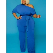 Lovely Casual Drawstring Blue Plus Size One-piece 