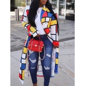 Lovely Street Plaid Print Patchwork Yellow Trench 
