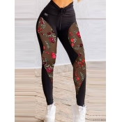 Lovely Sportswear Floral Print Mesh Patchwork Draw