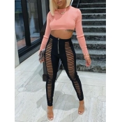 Lovely Street Hollow-out Crop Top Pink Two Piece P