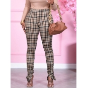 Lovely Casual Mid Waist Plaid Grey Pants