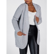 Lovely Casual Pocket Design Loose Grey Plus Size C