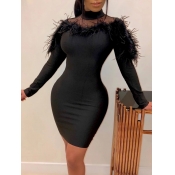 Lovely Party Mesh Lace Patchwork Black Mini Dress