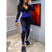 LW Sportswear Turndown Collar Patchwork Blue Two P