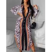 Lovely Casual Leopard Print Striped Patchwork Grey