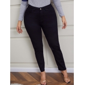 Lovely Trendy High-waisted Broken Holes Black Jean