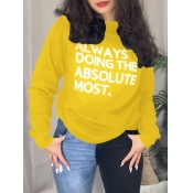 Lovely Casual O Neck Letter Print Yellow Hoodie