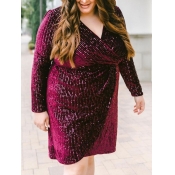 LW Plus Size V Neck Sequined Wrapped Dress