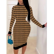 LW Round Neck Houndstooth Bodycon Dress