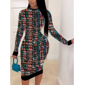 Lovely Casual O Neck Plaid Print Multicolor Mid Ca