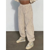 Lovely Casual Mid Waist Zipper Design Khaki Pants