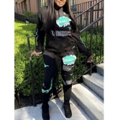 LW Street Letter Print Kangaroo Pocket Black Two P