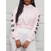 Lovely Casual Hooded Collar Letter Print Pink Hood