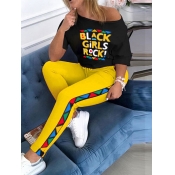 LW Plus Size Casual Long Sleeve Print Yellow Two-p