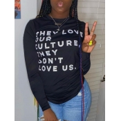 Lovely Casual Letter O Neck Letter Print Black T-s