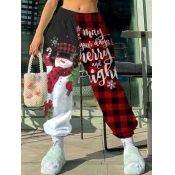 Lovely Trendy Santa Claus Plaid Letter Print Wine 