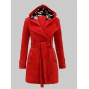 Lovely Casual Hooded Collar Knot Design Red Plus S