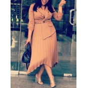 Lovely Formal Pleated Design Asymmetrical Khaki Mi