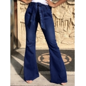 Lovely Street Flared Lace-up Deep Blue Jeans