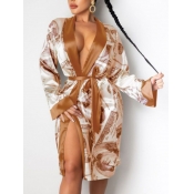 Lovely Street Money Print Lace-up Coffee Trench Co