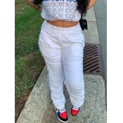 Lovely Leisure Mid Waist Fold Design White Pants