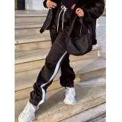 Lovely Sportswear Striped Drawstring Black Pants