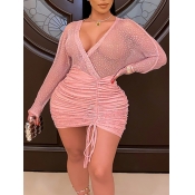 Lovely Sexy See-through Drawstring Pink Mini Plus 
