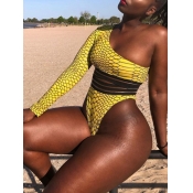 Lovely Sexy One Shoulder Geometric Print Two-piece