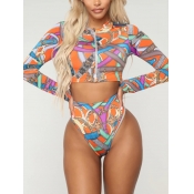 Lovely Casual Print Patchwork Croci Two-piece Swim