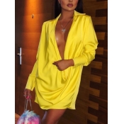 Lovely Street Deep V Neck Loose Yellow Mini Dress