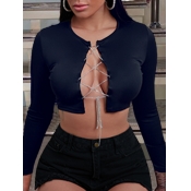 Lovely Sexy Bandage Hollow-out Design Crop Top Bla