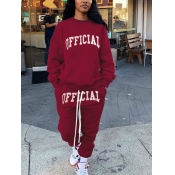 Lovely Casual Letter Print Drawstring Wine Red Two