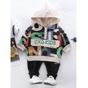 Lovely Casual Hooded Collar Letter Print Beige Boy