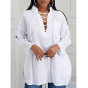 Lovely Stylish Turndown Collar Lace-up Hollow-out 