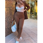 Lovely Work Long Sleeve Coffee Two Piece Pants Set